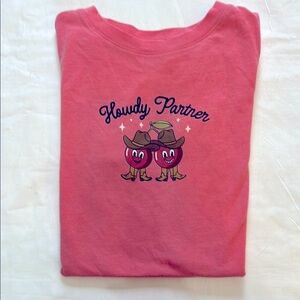 Free State Pink Howdy Partner Cherries Cowboy Western Baby Tee Shirt Juniors XS